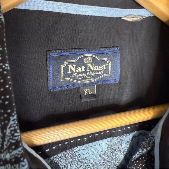 Nat Nast Men's Black and Blue Leaf Print Shirt Short Sleeve Button Front Size XL - Picture 4 of 5